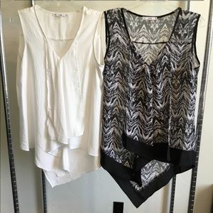 2-S/I/o/n/I silky tunic tops with asymmetric hem.